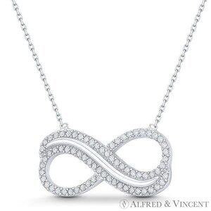 Infinity Charm CZ Crystal Pendant & Chain Necklace in .925 Sterling Silver